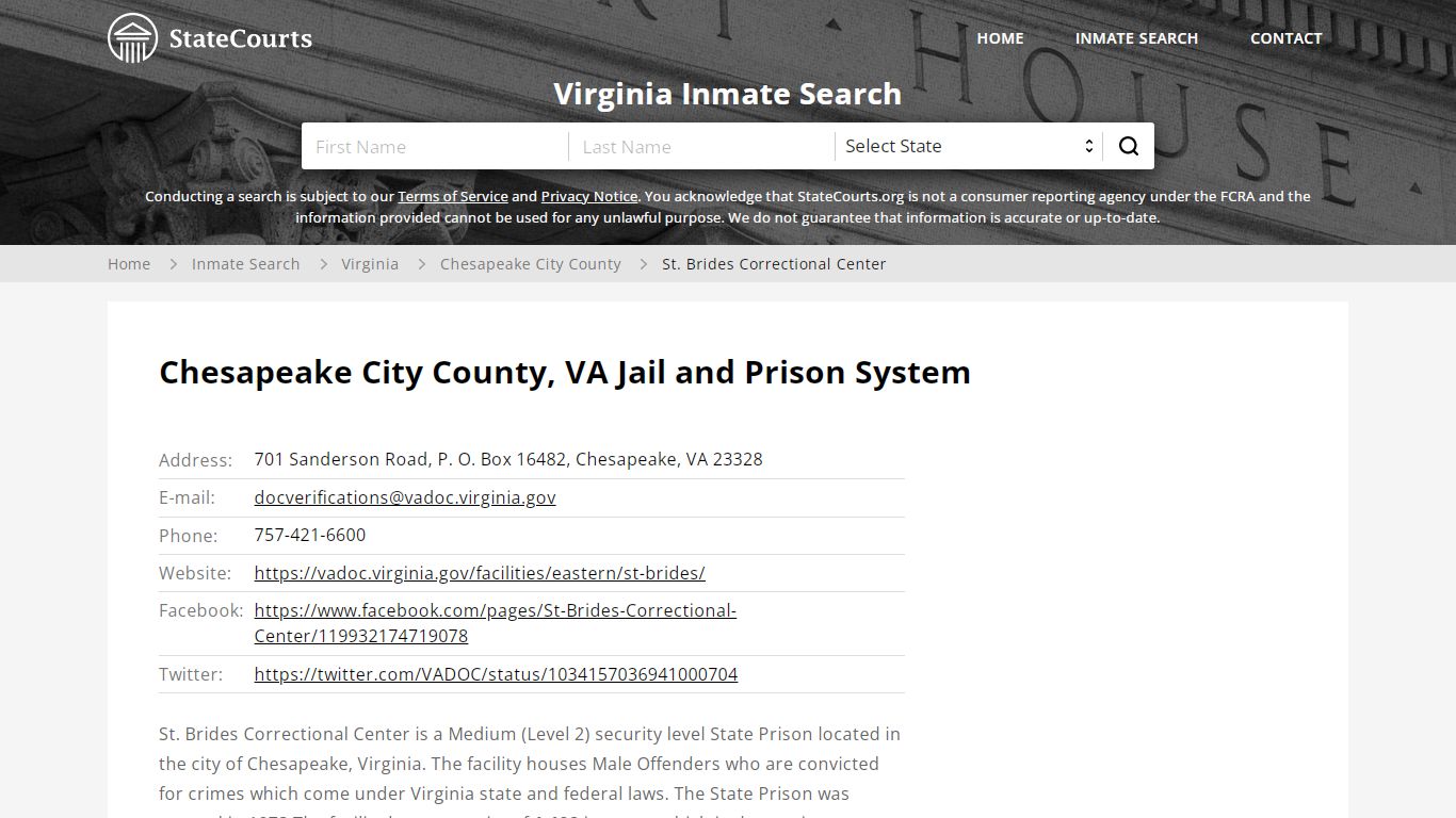 St. Brides Correctional Center Inmate Records Search ...
